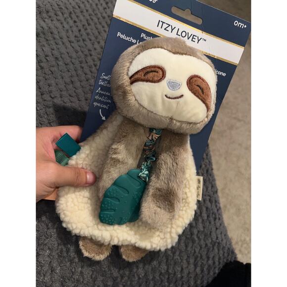Itzy Ritzy Baby Lovey with Teether, Textured Ribbons & Dangle Arms  (Sloth) - Picture 2 of 4